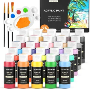 Shuttle Art 25 Colors Acrylic Paint Set, 2oz/60ml Bottles, Rich Pigmented Acrylic Paints for Artists, Beginners, Kids, Painting on Canvas Rocks Wood
