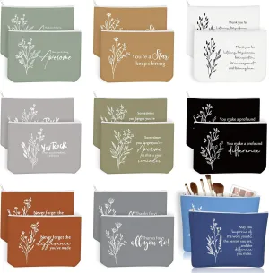 Sieral 20 Pcs Canvas Makeup Bags Bulk Inspirational Cosmetic Bag Pouch with Zipper for Women Employee Appreciation Thank You Gifts for Volunteer Teacher Nurse Assistant Mom Gifts(Boho Flower)