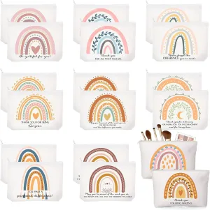 Sieral 20 Pcs Canvas Makeup Bags Bulk Inspirational Cosmetic Bag Pouch with Zipper for Women Employee Appreciation Thank You Gifts for Volunteer Teacher Nurse Assistant Mom Gifts(Rainbow)