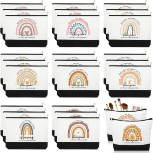 Sieral 30 Pcs Rainbow Canvas Makeup Bags Bulk CNA Week Gifts Employee Appreciation Gifts Graduation Inspirational Cosmetic Bags for Teacher Coworker Volunteer Nurse(Cute)