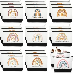 Sieral 30 Pcs Rainbow Canvas Makeup Bags Bulk CNA Week Gifts Employee Appreciation Gifts Graduation Inspirational Cosmetic Bags for Teacher Coworker Volunteer Nurse(Motivational)