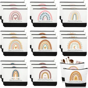 Sieral 30 Pcs Rainbow Canvas Makeup Bags Bulk CNA Week Gifts Employee Appreciation Gifts Graduation Inspirational Cosmetic Bags for Teacher Coworker Volunteer Nurse(Vibrant)