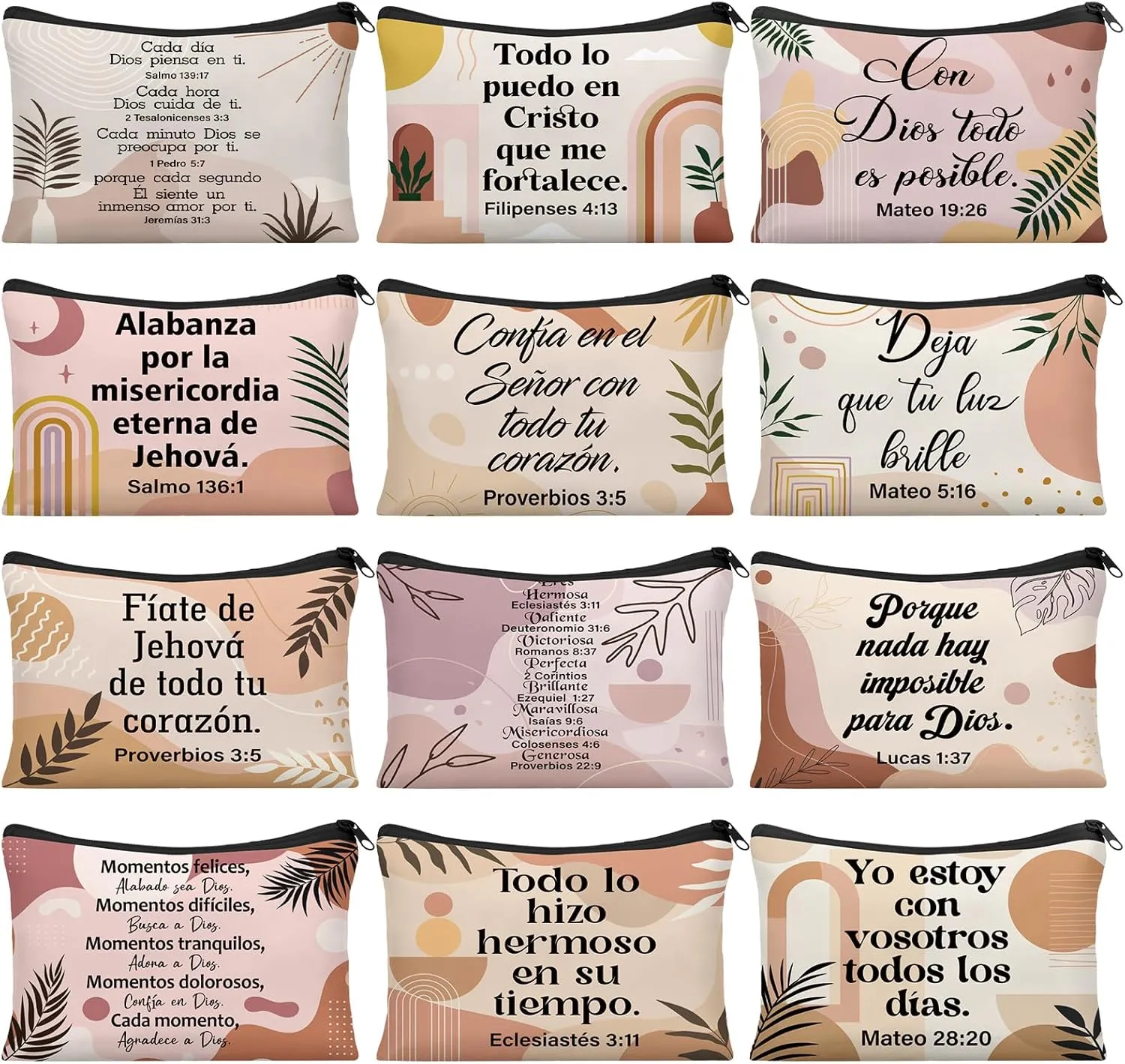 Silkfly 24 Pcs Christian Gift for Women Mother's Day Gifts Church Bulk Religious Makeup Bags Spanish Gift Inspirational Bible Verse Cosmetic Bag Canvas Scripture Pencil Pouch(Pastel,Boho)