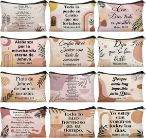 Silkfly 24 Pcs Christian Gift for Women Mother's Day Gifts Church Bulk Religious Makeup Bags Spanish Gift Inspirational Bible Verse Cosmetic Bag Canvas Scripture Pencil Pouch(Pastel,Boho)
