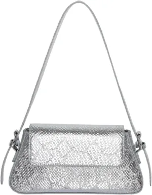 Silver Metallic Evening Bag for Women Y2K Silver Leather Shoulder Bags Sparkle Purse for Prom Wedding Party
