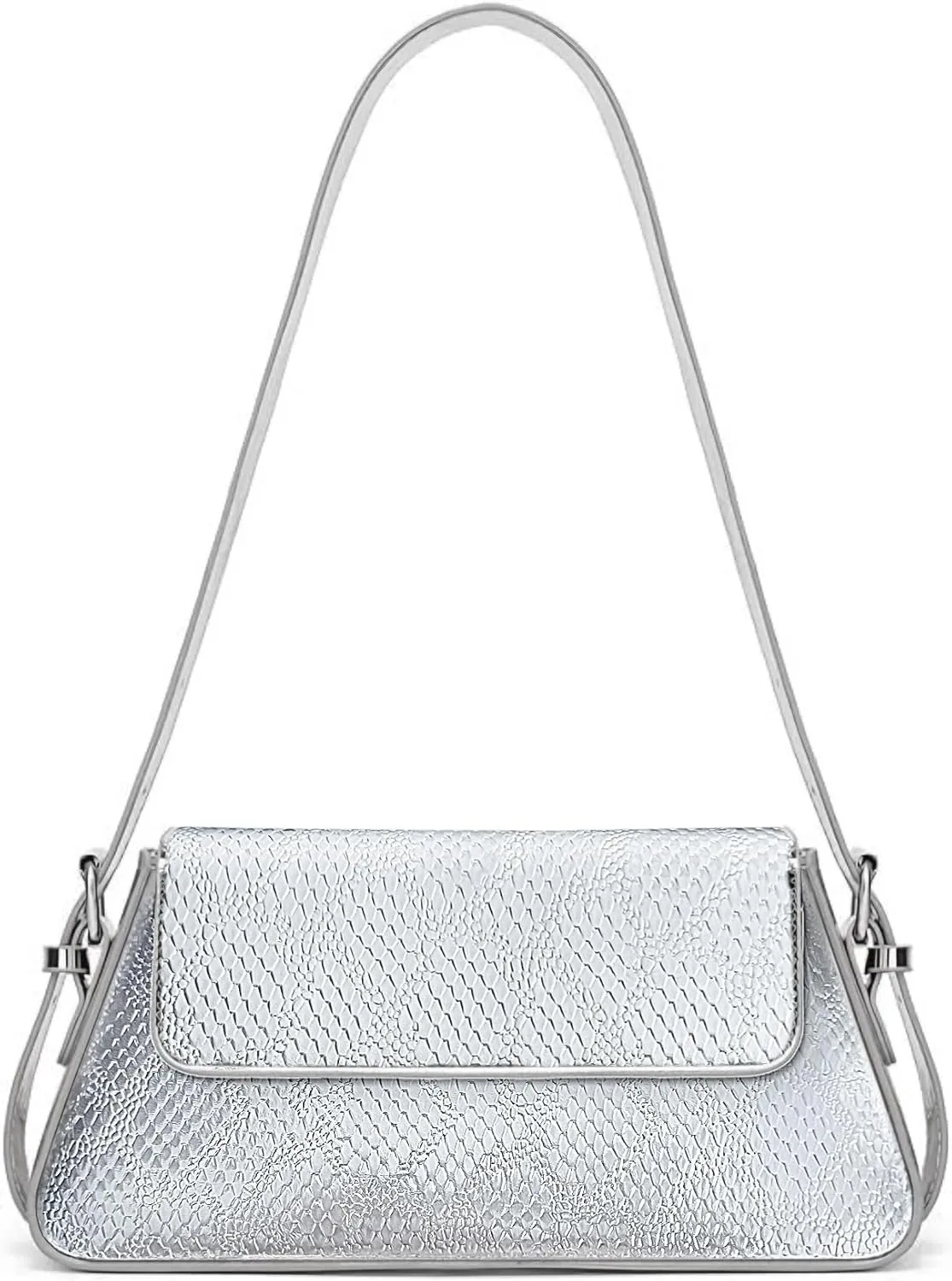 Silver Metallic Evening Bag for Women Y2K Silver Leather Shoulder Bags Sparkle Purse for Prom Wedding Party