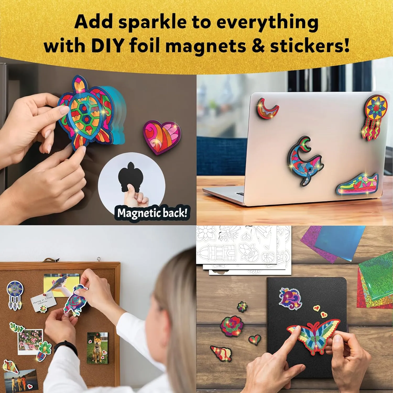 Skillmatics Foil Fun - Pretty Patterns, 18 DIY Magnets Mess-Free Art, Colorful Creative Party Activity, Craft Kits, 60  Foam Stickers, Gifts for Kids, Teens, Adults, Families