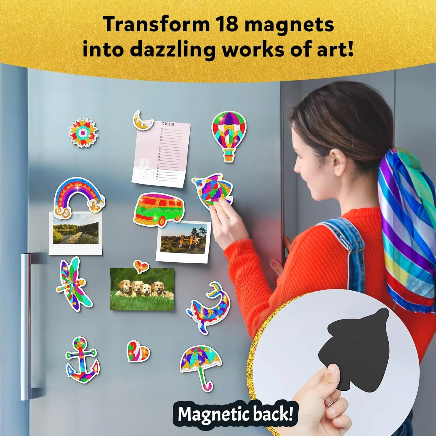 Skillmatics Foil Fun - Pretty Patterns, 18 DIY Magnets Mess-Free Art, Colorful Creative Party Activity, Craft Kits, 60  Foam Stickers, Gifts for Kids, Teens, Adults, Families