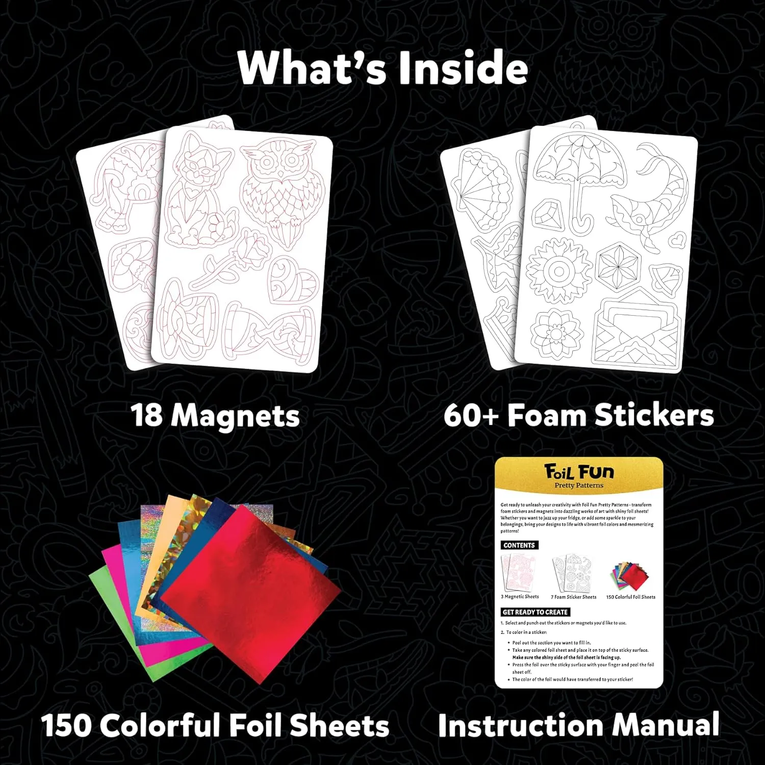 Skillmatics Foil Fun - Pretty Patterns, 18 DIY Magnets Mess-Free Art, Colorful Creative Party Activity, Craft Kits, 60  Foam Stickers, Gifts for Kids, Teens, Adults, Families