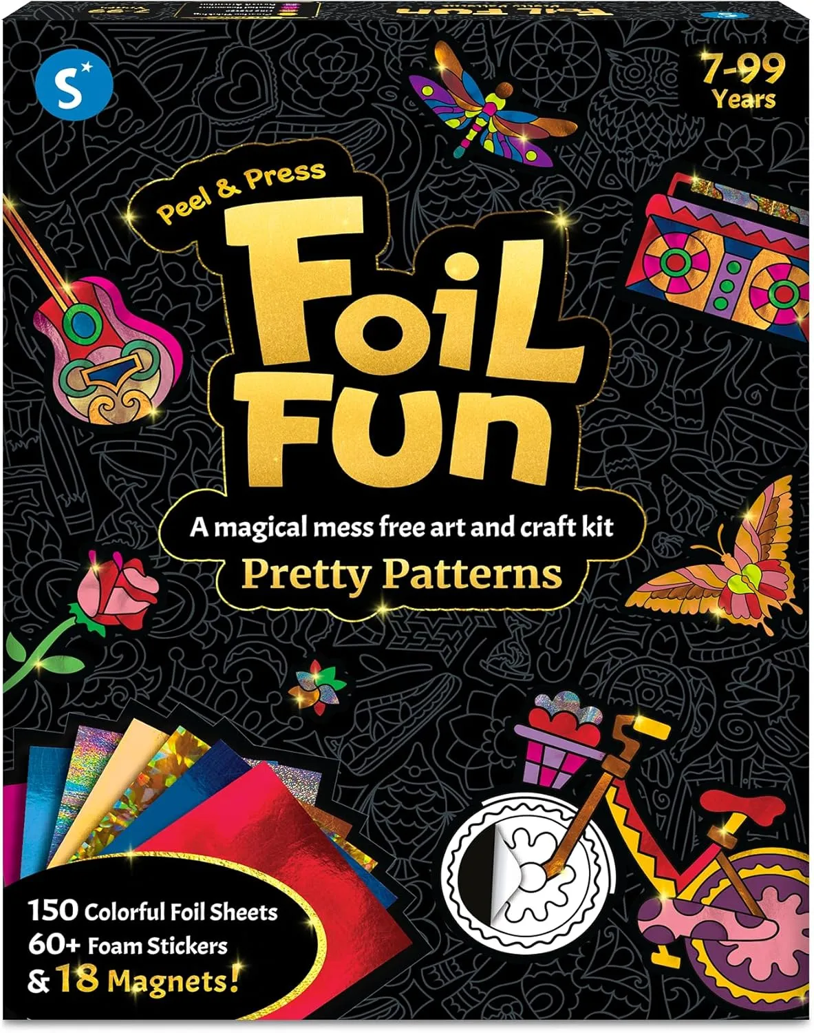 Skillmatics Foil Fun - Pretty Patterns, 18 DIY Magnets Mess-Free Art, Colorful Creative Party Activity, Craft Kits, 60  Foam Stickers, Gifts for Kids, Teens, Adults, Families