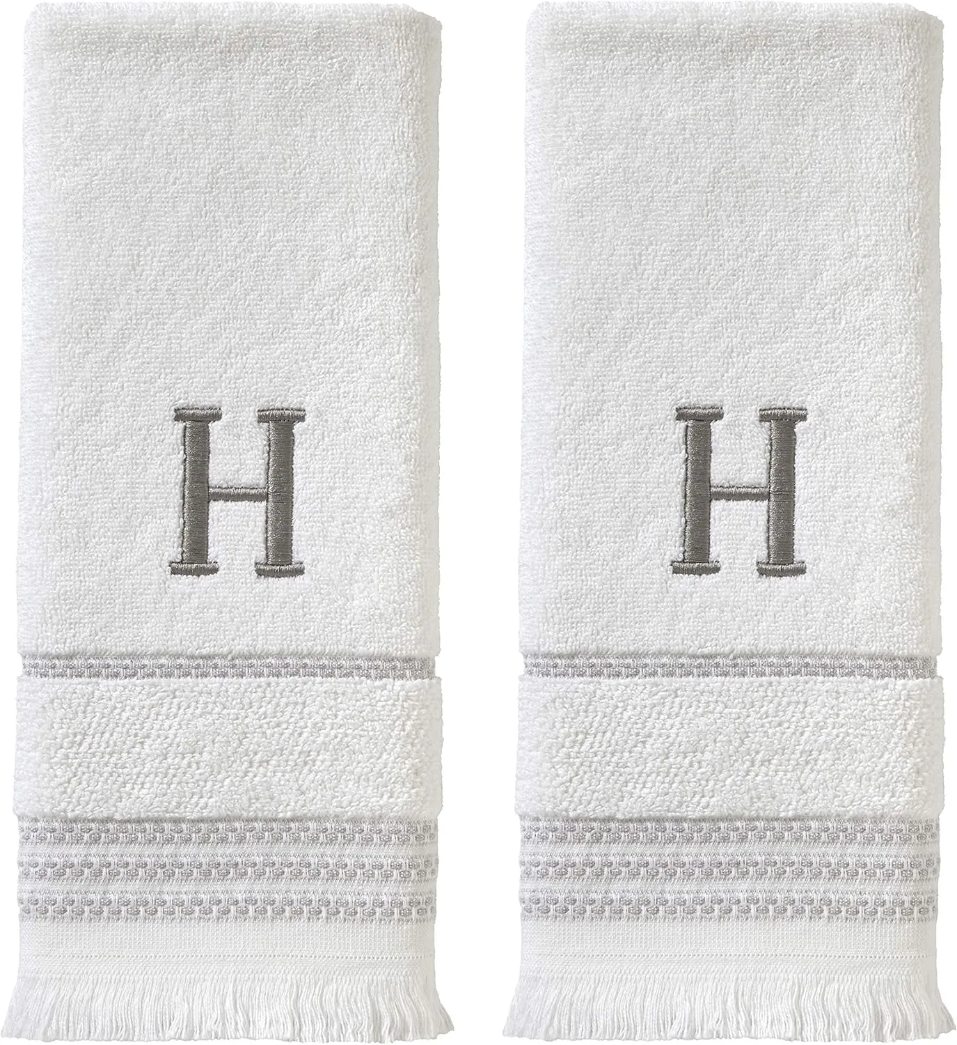 SKL Home Casual Monogram Hand Towel Set, H, 16x26, White 2 Count