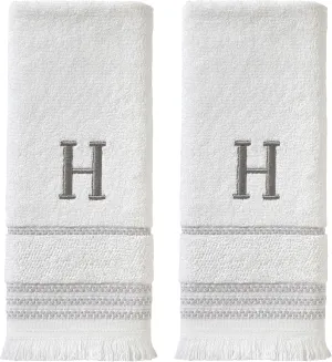 SKL Home Casual Monogram Hand Towel Set, H, 16x26, White 2 Count