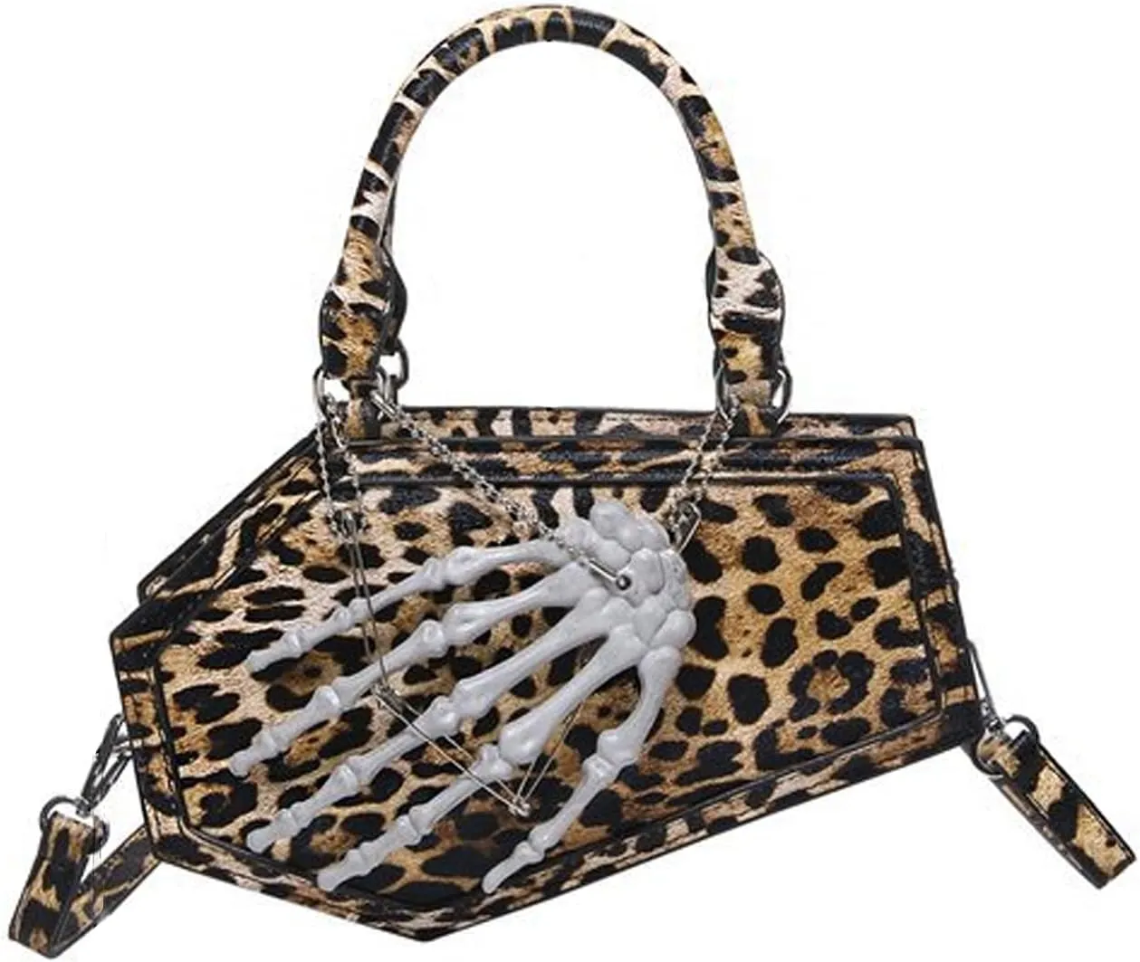 Skull Hand Leopard Print Tote Women's Gothic Coffin Bag Shoulder Crossbody Bag