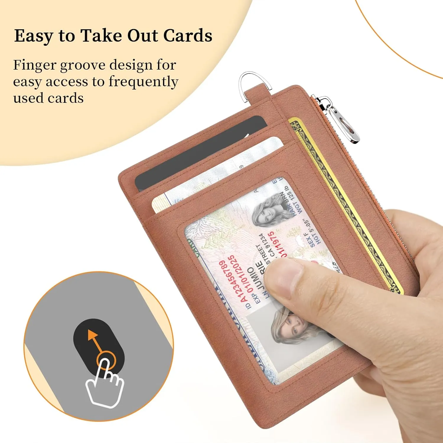 Slim Wallet Women Credit Card Holder Minimalist Brown Vintage RFID Small Mini Card Case Front Pocket PU Leather Thin Travel Zipper Coin Cash ID Window Girls Wallet Gifts