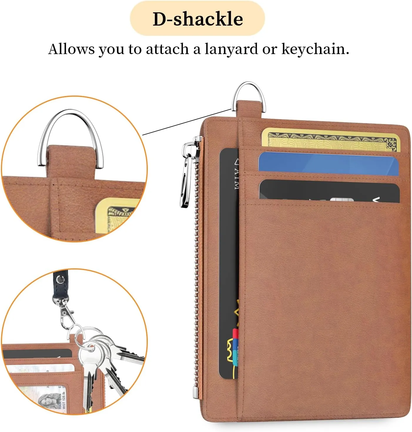 Slim Wallet Women Credit Card Holder Minimalist Brown Vintage RFID Small Mini Card Case Front Pocket PU Leather Thin Travel Zipper Coin Cash ID Window Girls Wallet Gifts