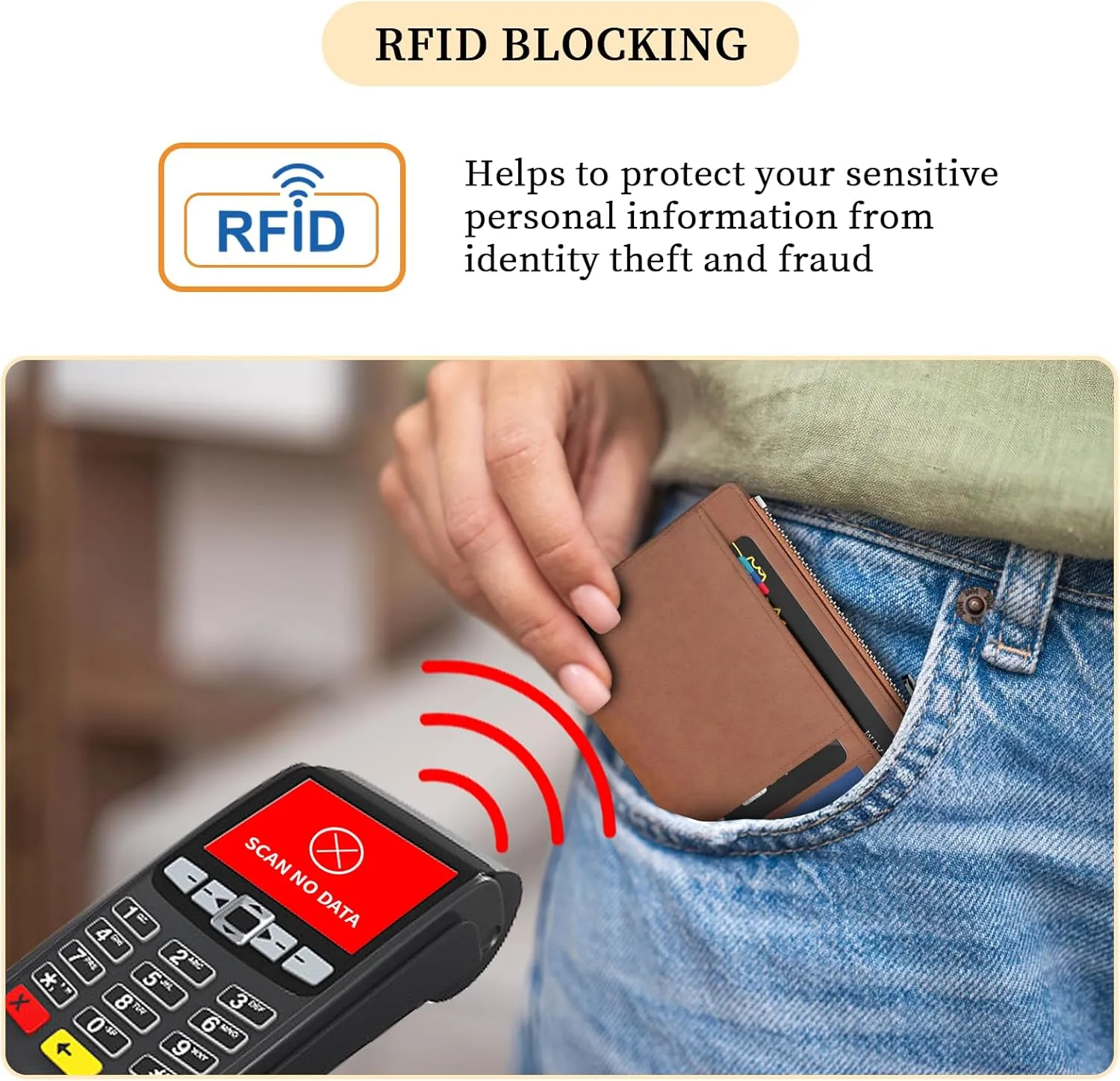Slim Wallet Women Credit Card Holder Minimalist Brown Vintage RFID Small Mini Card Case Front Pocket PU Leather Thin Travel Zipper Coin Cash ID Window Girls Wallet Gifts