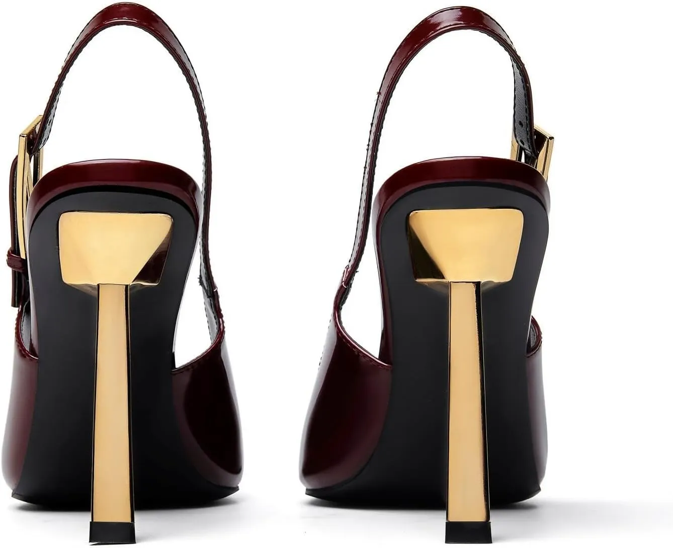Slingback Pointed Closed Toe Stiletto High Heels Pumps for Women Ankle Strap Metal Buckle Backless Patent Leather Slip-on Banquet Dress Sandals Shoes