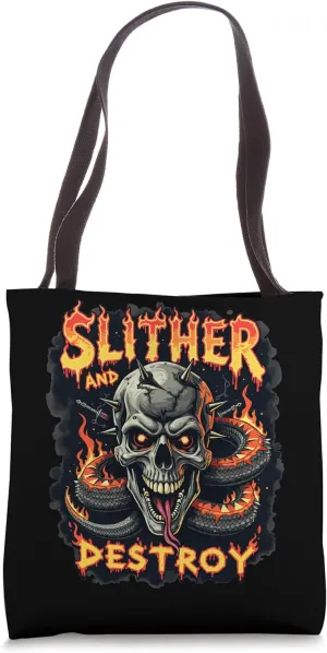 Slither And Destroy Gothic Skull Fire Snake Tote Bag