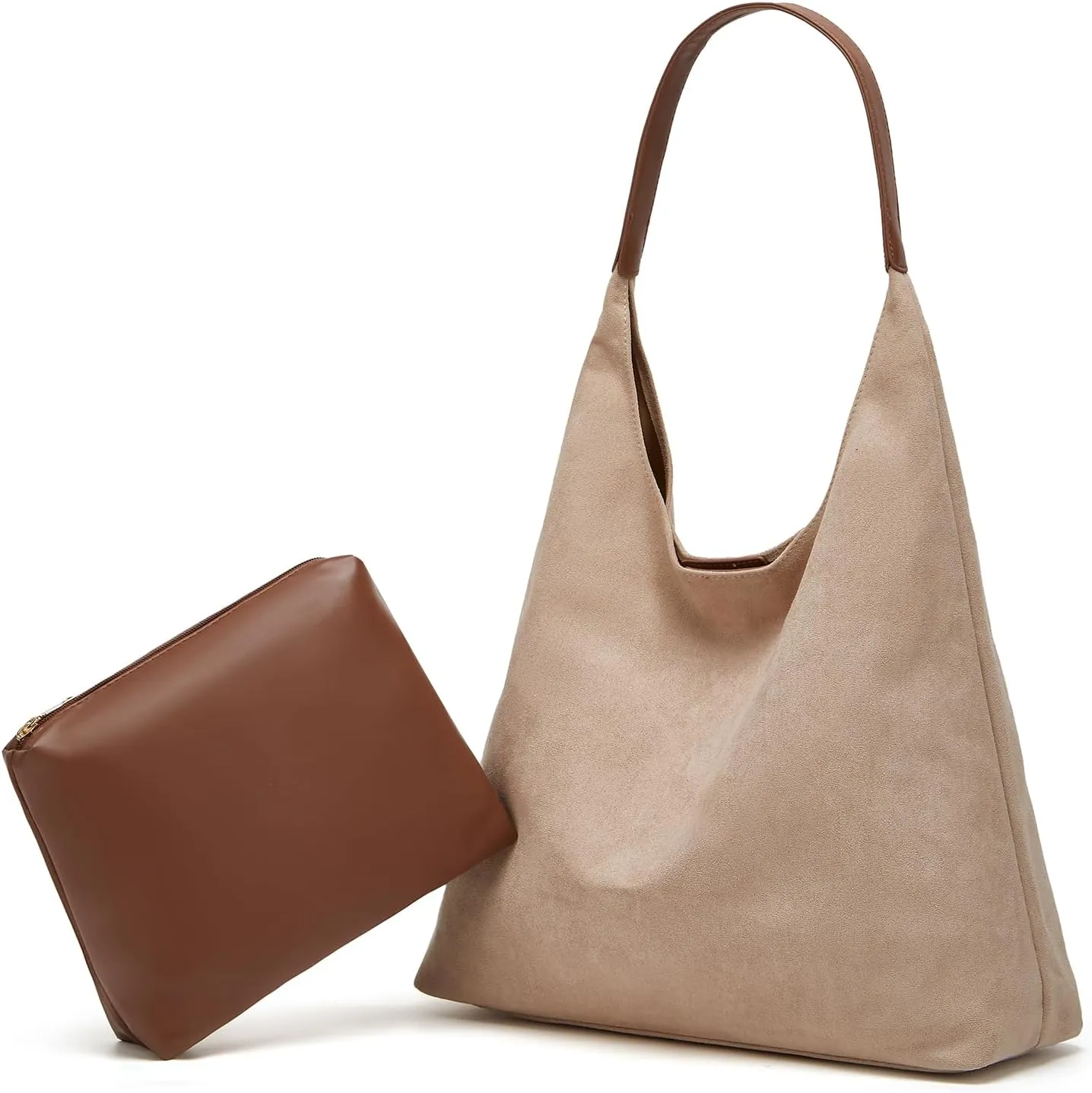 Slouchy Suede Hobo Bags for Women Tote Bag Faux Leather Suede Shoulder Bag Crossbody Purses Top-Handle Handbags 2pcs