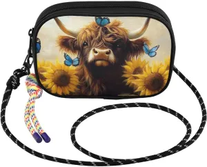 Small Crossbody Bags Cute Highland Cow Butterfly for Women Cell Phone Purses Women's Shoulder Handbag Wallet Purse