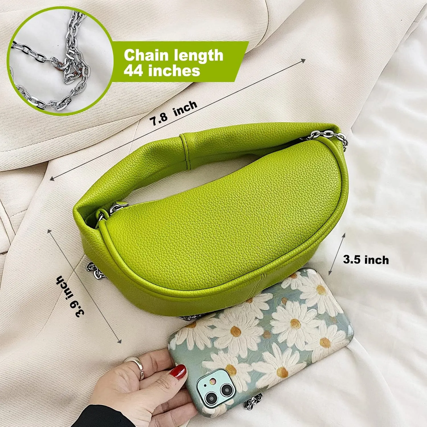 Small Shoulder Handbag for Women Fashion Mini Soft Crossbody Bag Lightweight Clutch Purse with Chain