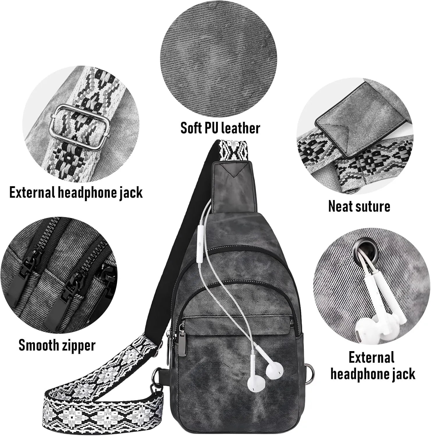 Small Sling Bag for Women and Men PU Crossbody Bags Fanny Pack Chest Bag for Travel