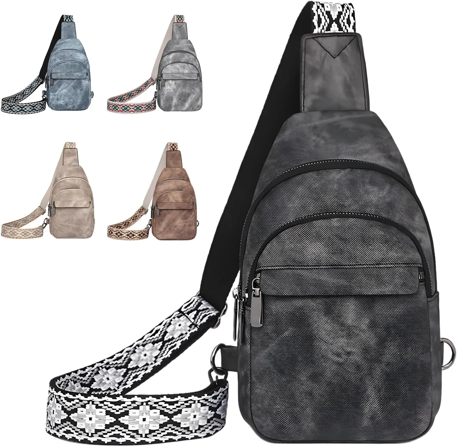 Small Sling Bag for Women and Men PU Crossbody Bags Fanny Pack Chest Bag for Travel