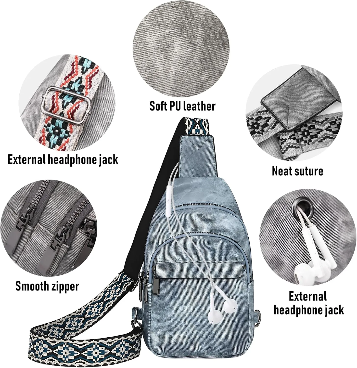 Small Sling Bag for Women and Men PU Crossbody Bags Fanny Pack Chest Bag for Travel