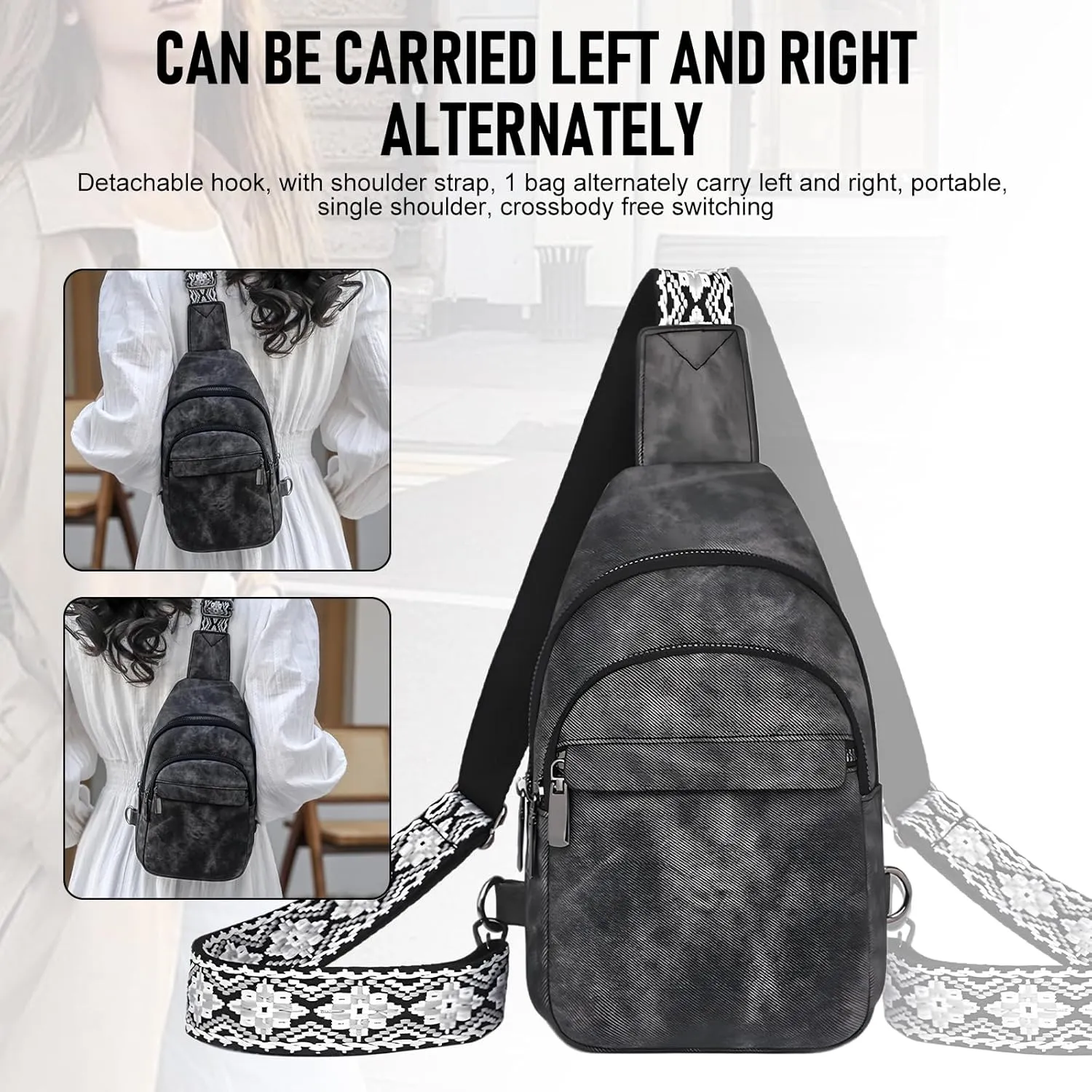 Small Sling Bag for Women and Men PU Crossbody Bags Fanny Pack Chest Bag for Travel