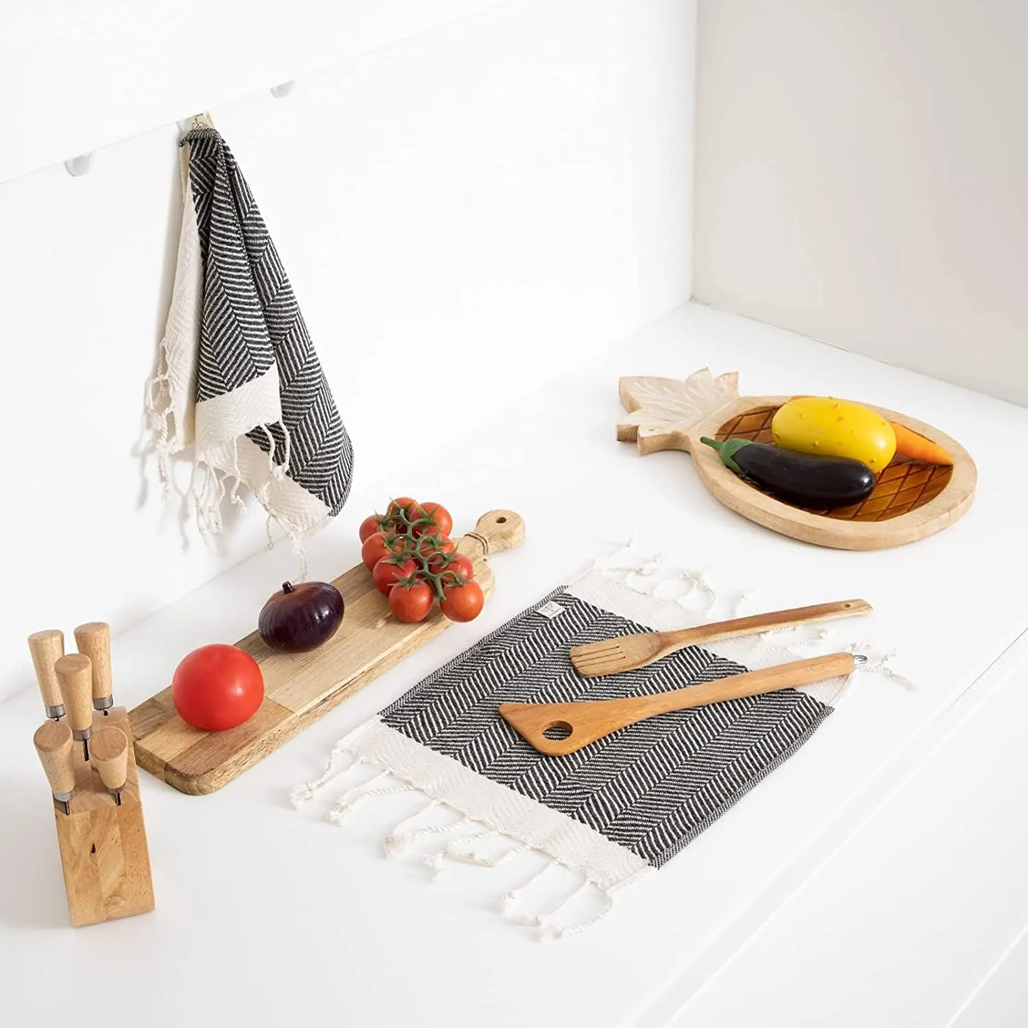 SMYRNA TURKISH COTTON Herringbone Series Kitchen Dish Towels Pack of 6, Machine Washable Wash Cloths, Ultra Soft, Absorbent, Prewashed and Quick Dry Turkish Dish Towels, 12x12 Inch (Dark Gray)