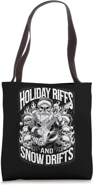 Snow Drifts Christmas Metalhead Skull Santa Metal Guitarist Tote Bag