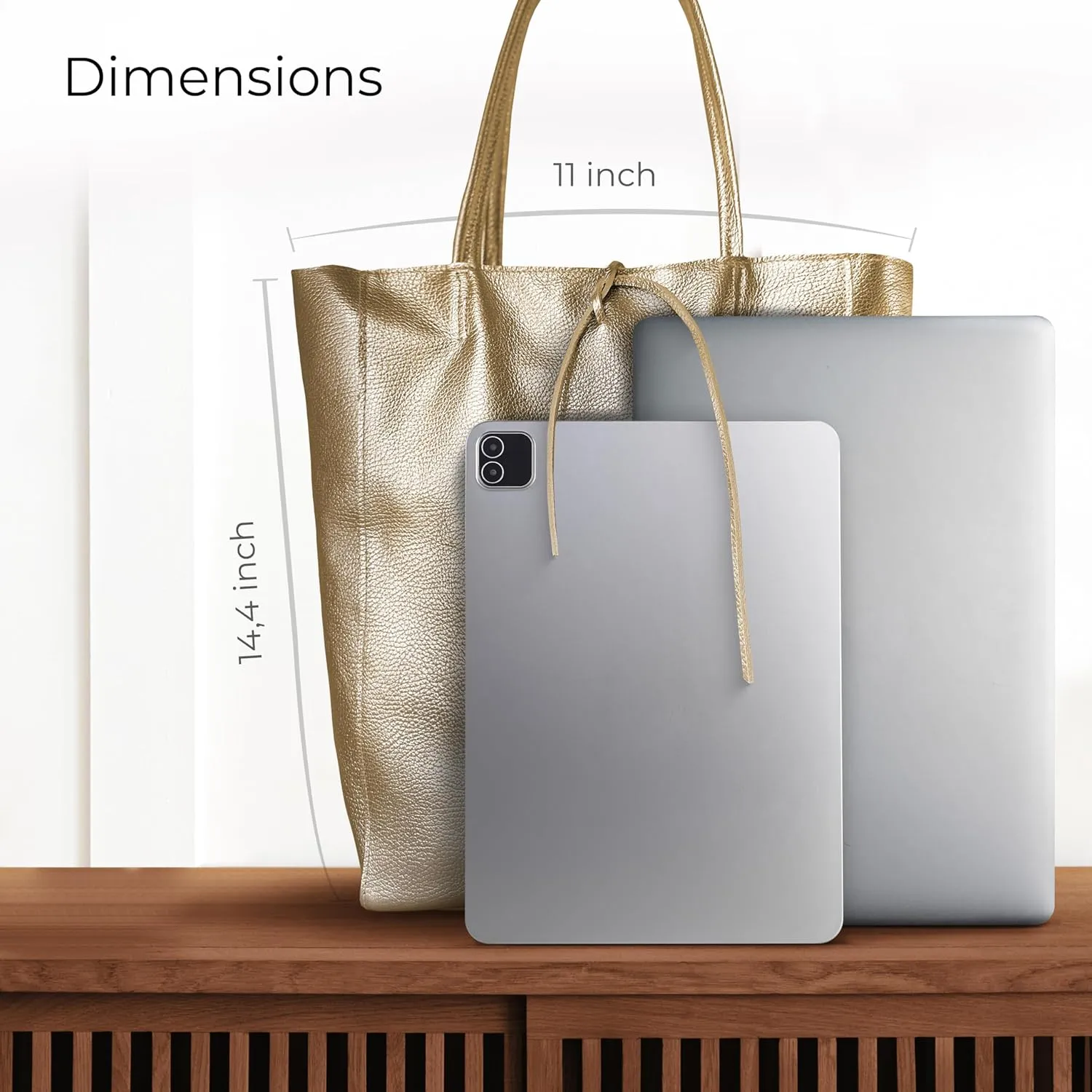 Soft Italian Genuine Calf Leather Metallic Tote Bag | Unstructured Unlined Shopper with Zipper & Inside Pocket