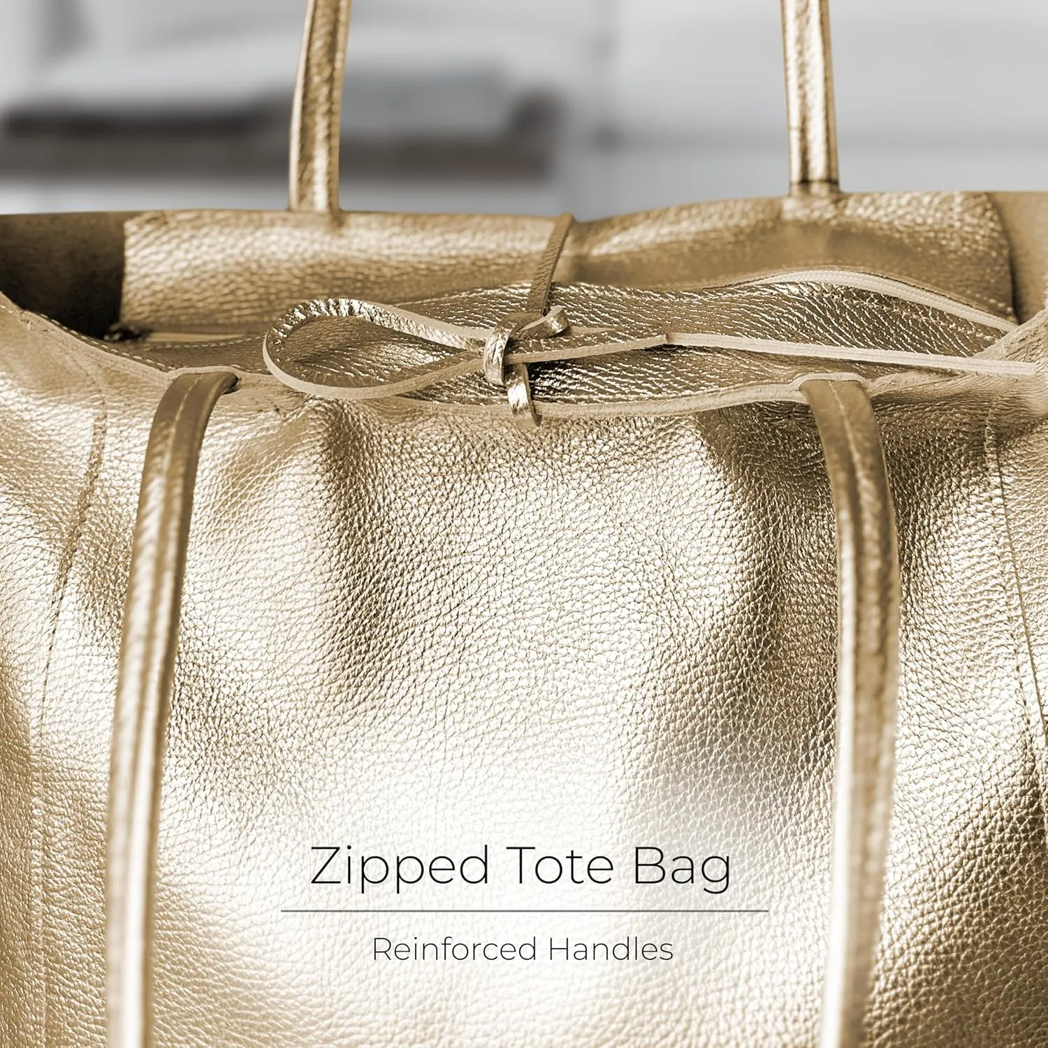 Soft Italian Genuine Calf Leather Metallic Tote Bag | Unstructured Unlined Shopper with Zipper & Inside Pocket