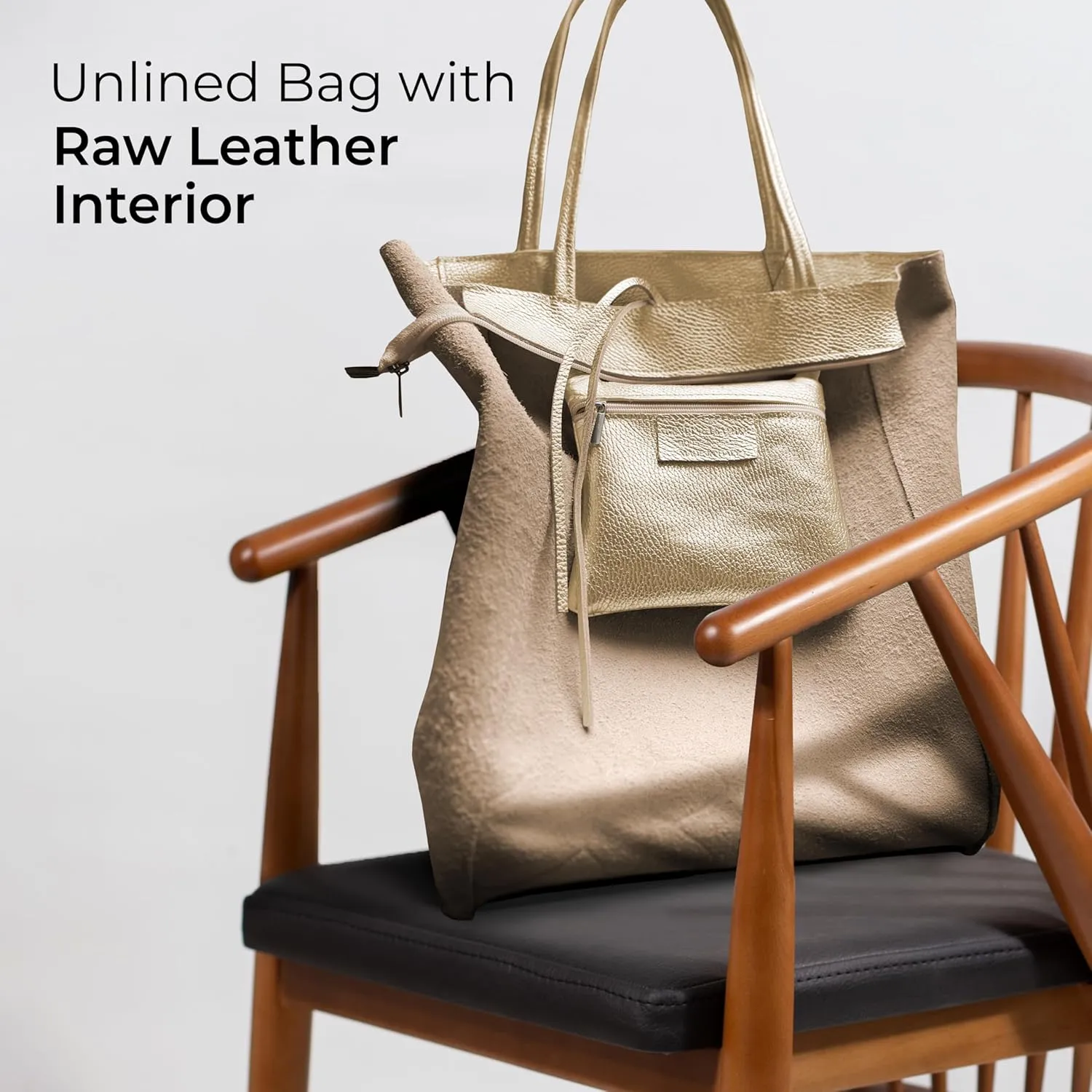 Soft Italian Genuine Calf Leather Metallic Tote Bag | Unstructured Unlined Shopper with Zipper & Inside Pocket