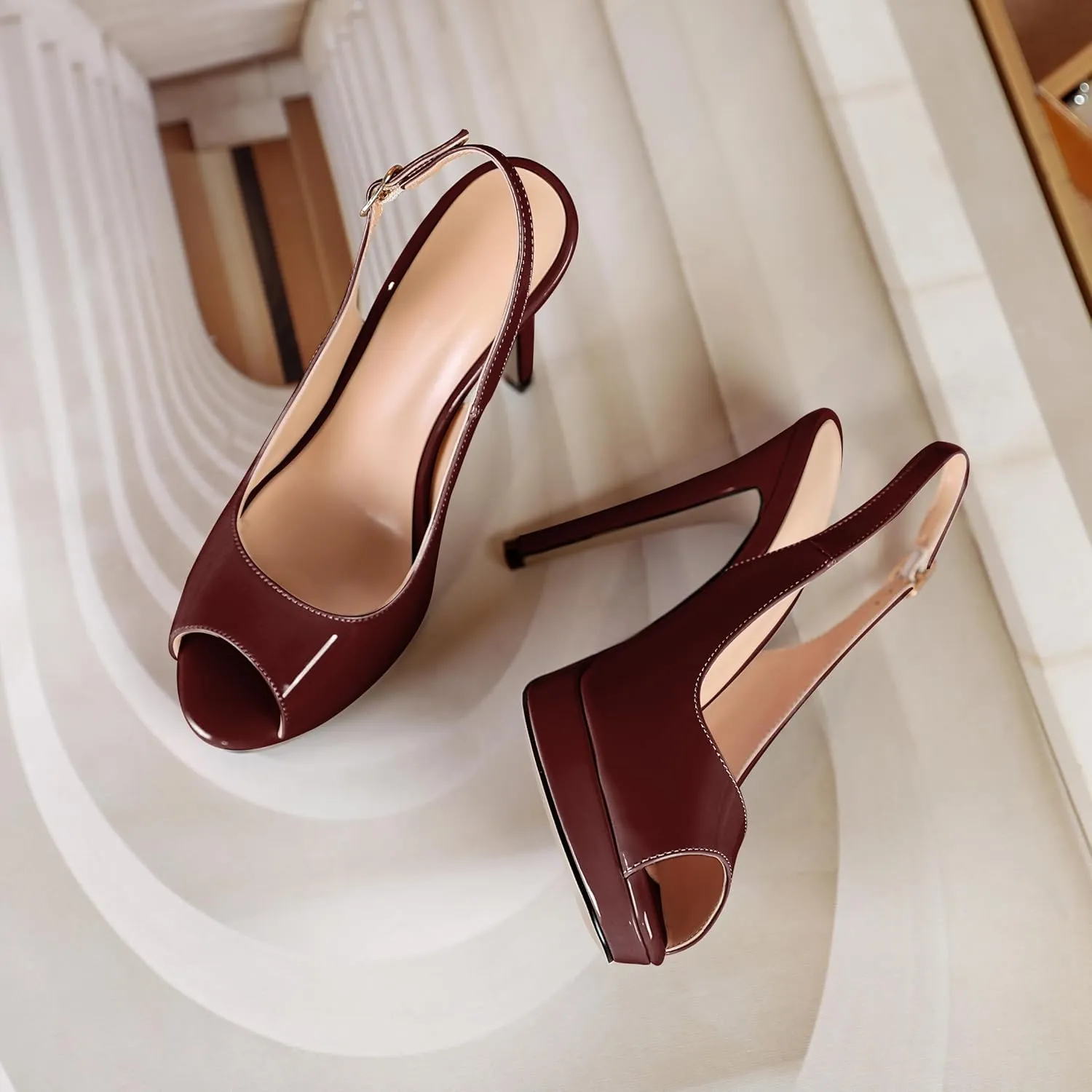 Soireelady Women's Slingback Platform Sexy Peep Toe High Heels Stiletto Slim Thin Heel Pumps Wedding Bride Evening Party Dress Shoes