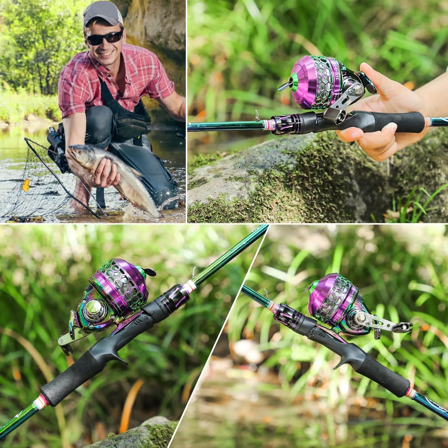Sougayilang Fishing Reel Rod Combo, Two Pieces Colorful Poratble Light Weight Casting Rod with Spincast Fishing Reel for Freshwater