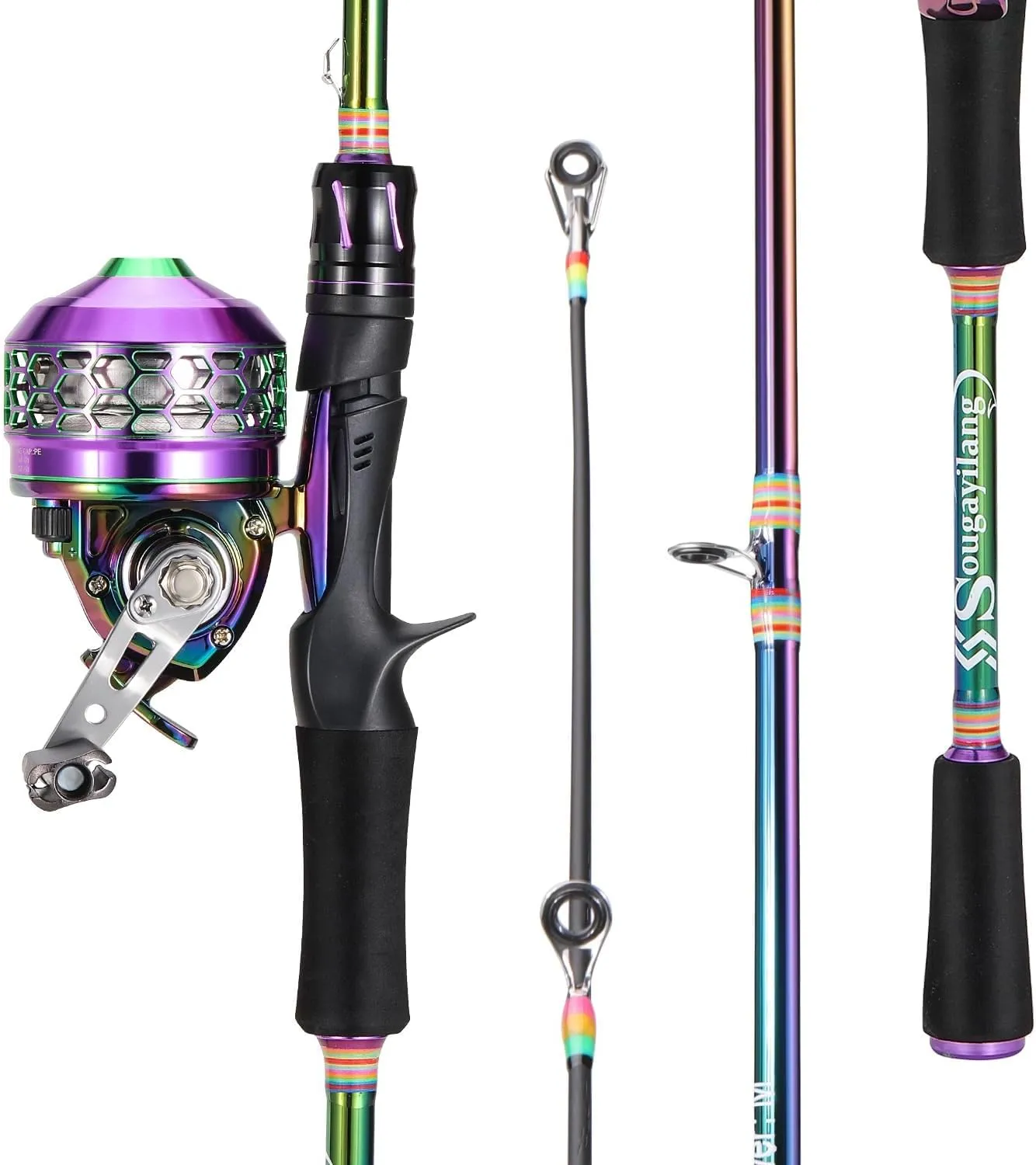 Sougayilang Fishing Reel Rod Combo, Two Pieces Colorful Poratble Light Weight Casting Rod with Spincast Fishing Reel for Freshwater