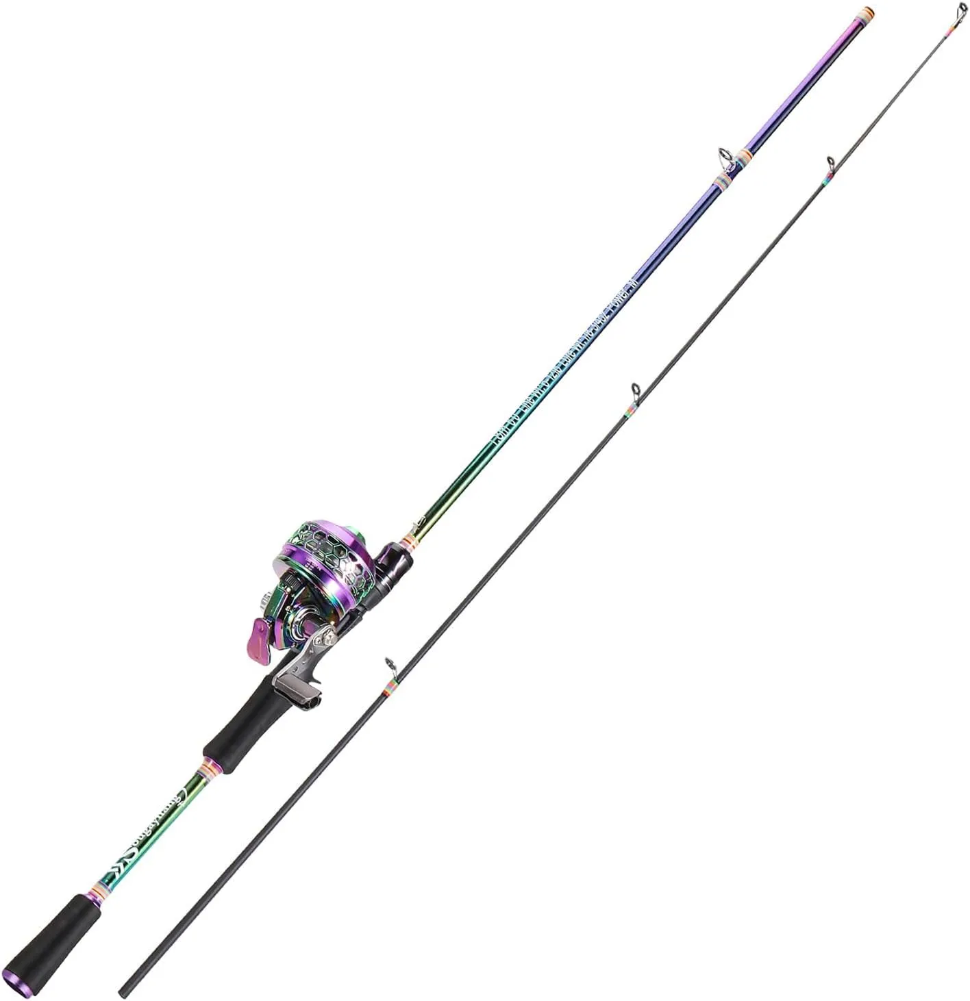 Sougayilang Fishing Reel Rod Combo, Two Pieces Colorful Poratble Light Weight Casting Rod with Spincast Fishing Reel for Freshwater