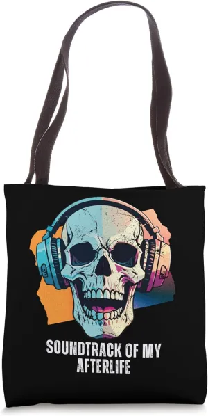 Soundtrack of My Afterlife Skull with Headphones Tote Bag