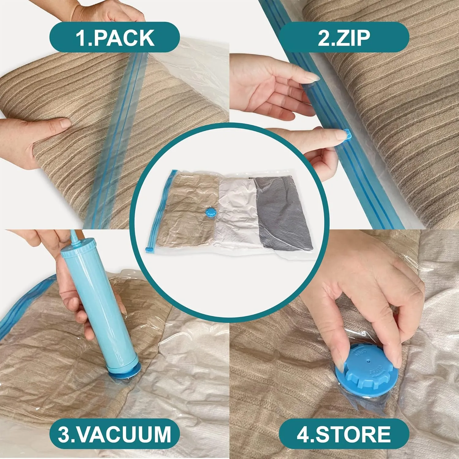 Space Saver Vacuum Storage Bags, 8 Large Vacuum Sealer Bags with Pump, Storage Vacuum Sealed Bags for Clothing, Comforters, Blanket Storage, Bedding