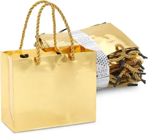 Sparkle and Bash 24 Pack Mini Metallic Gold Gift Bags with Rope Handles, Reusable Paper Gift Bags (6 x 5 x 2.5 In)