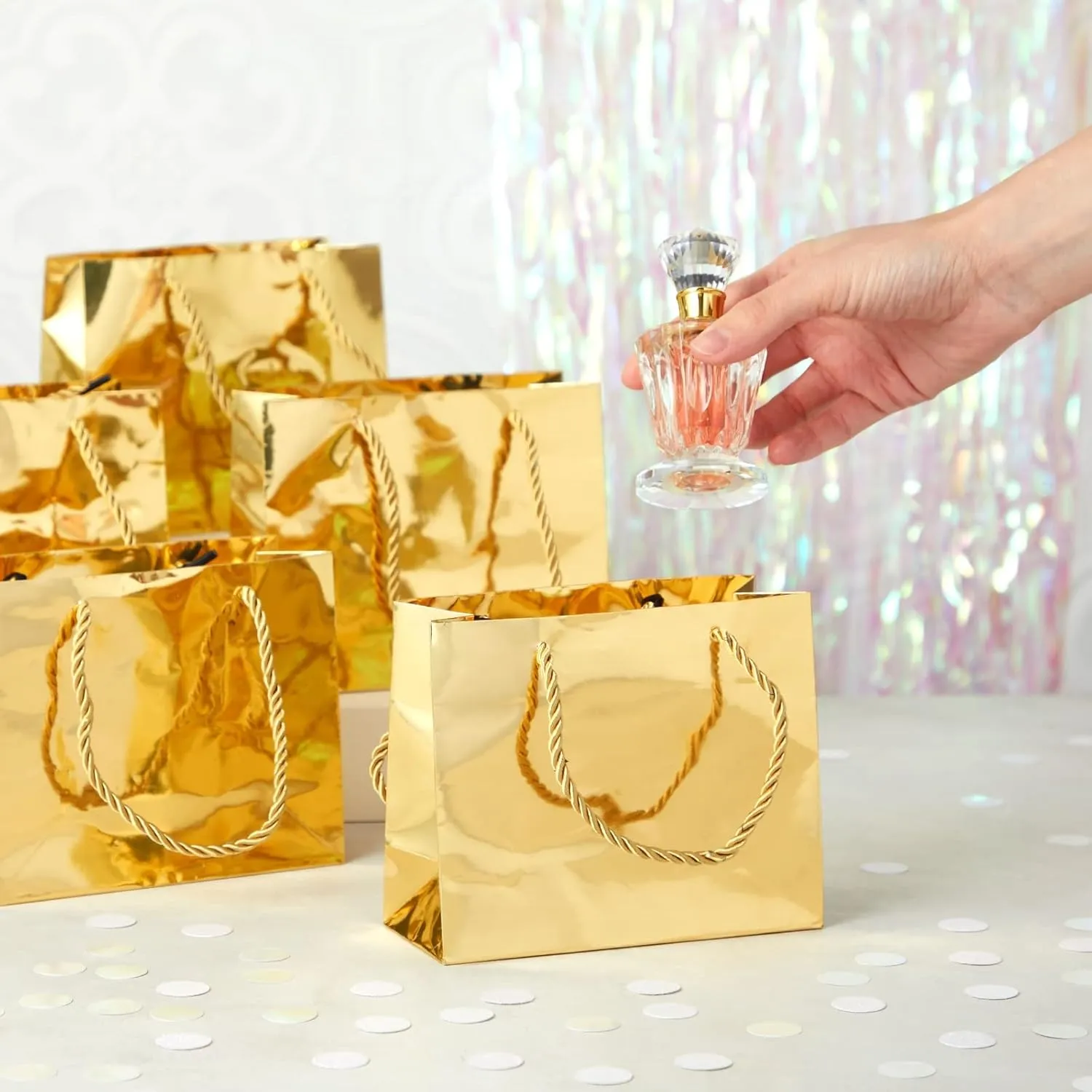 Sparkle and Bash 24 Pack Mini Metallic Gold Gift Bags with Rope Handles, Reusable Paper Gift Bags (6 x 5 x 2.5 In)