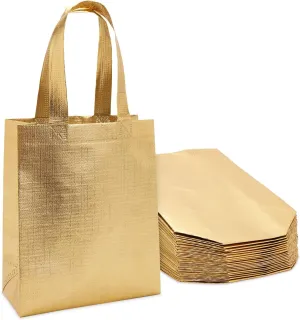 Sparkle and Bash Non Woven Reusable Tote Bags, Metallic Gold Gift Bags with Handles (10x8 In, 20 Pack)