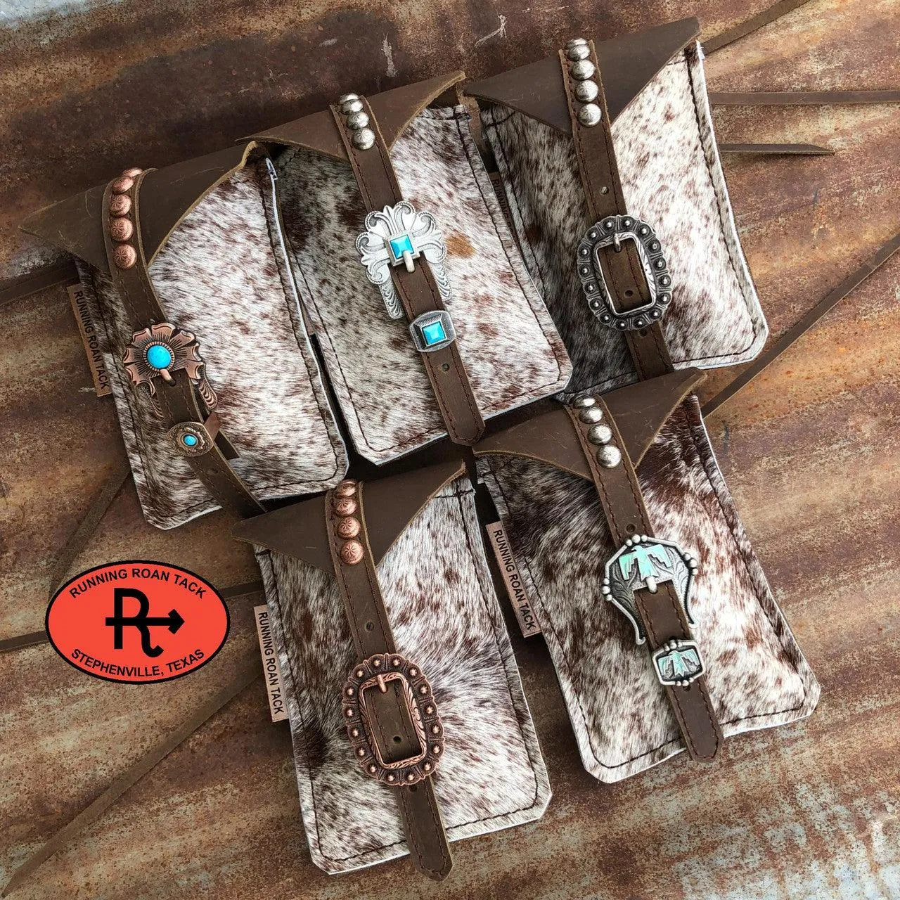 Speckled Cowhide Mini Saddle Bag with Your Choice of Buckle and Fringe for Phone, Keys, Powder, etc
