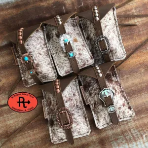 Speckled Cowhide Mini Saddle Bag with Your Choice of Buckle and Fringe for Phone, Keys, Powder, etc