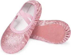 Stelle Ballet Shoes for Girls Glitter | Metallic Faux Leather Ballet Slippers Dance Shoes for Toddler/Little/Big Kids
