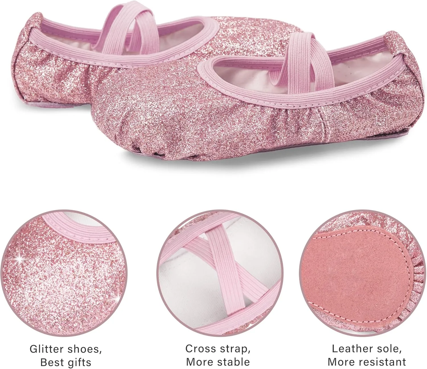 Stelle Ballet Shoes for Girls Glitter | Metallic Faux Leather Ballet Slippers Dance Shoes for Toddler/Little/Big Kids