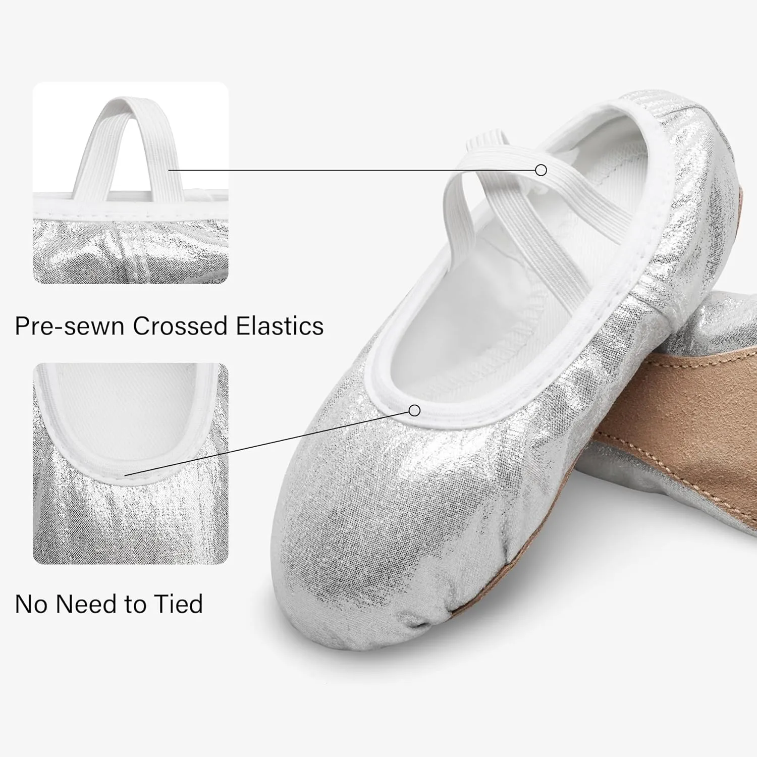 Stelle Ballet Shoes for Girls Glitter | Metallic Faux Leather Ballet Slippers Dance Shoes for Toddler/Little/Big Kids
