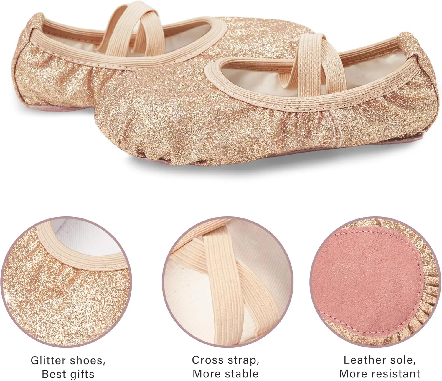 Stelle Ballet Shoes for Girls Glitter | Metallic Faux Leather Ballet Slippers Dance Shoes for Toddler/Little/Big Kids
