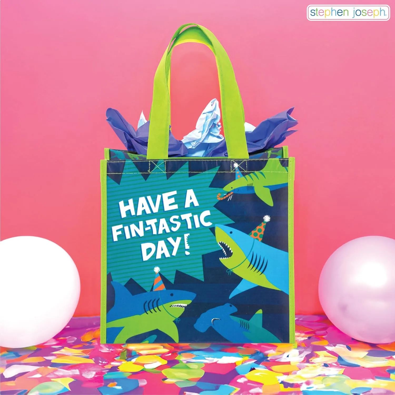 Stephen Joseph, Medium Recycled , Gift Bag with Handles, Kids , Reusable, Birthday Party, Shopping Bag